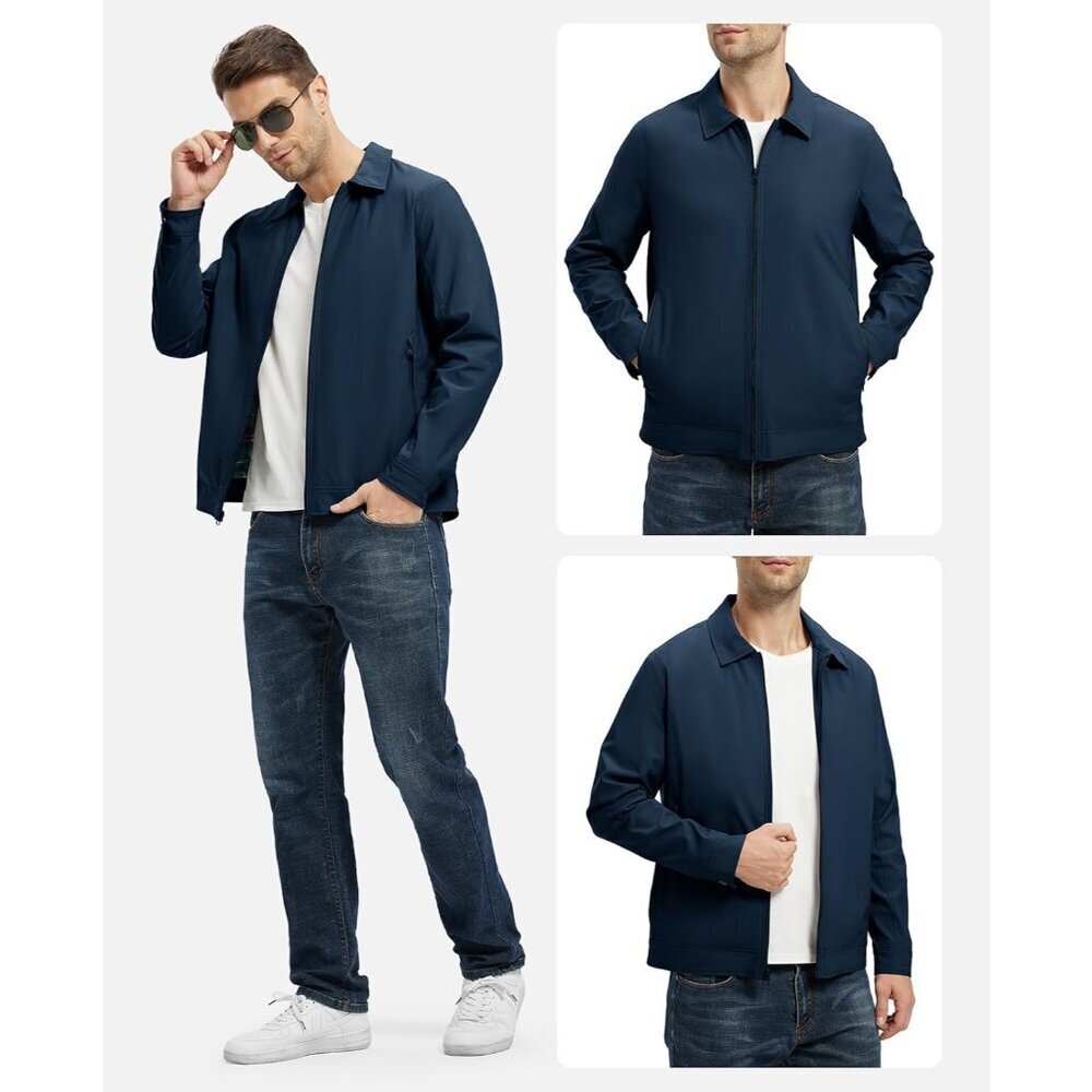 Men's Stylish Jackets Lightweight 01 Navy Blue Coat Front Closure Zip Pockets - Picture 7 of 8